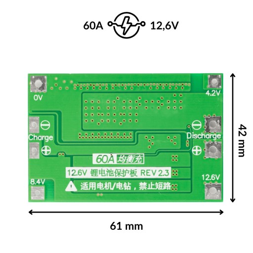 Li-Ion BMS 3S 60A nabíjačka, 18650 cell balancer