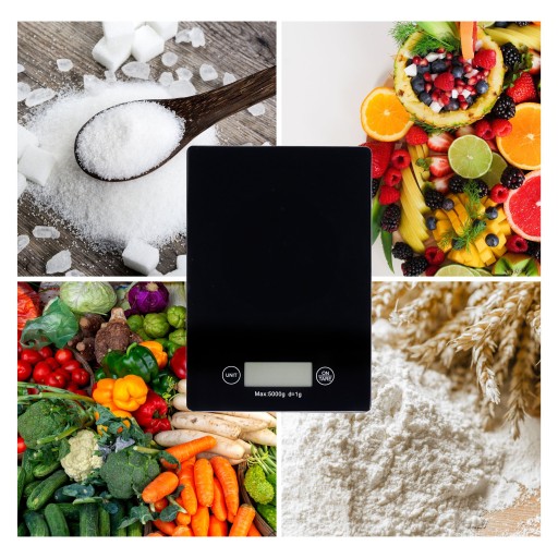KUCHYNSKÁ VÁHA, elektronická, na meranie váženia, sklenená, 5 kg, čierna