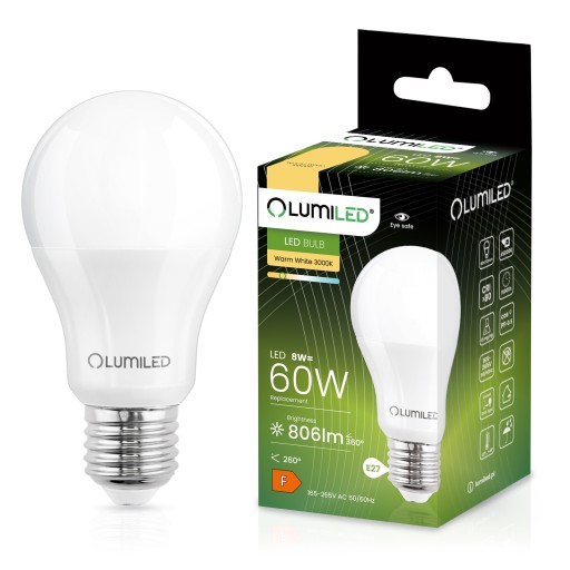 E27 LED žiarovka 8W = 60W 806lm 3000K TEPLÁ BIELA PREMIUM EMC2 LUMILED