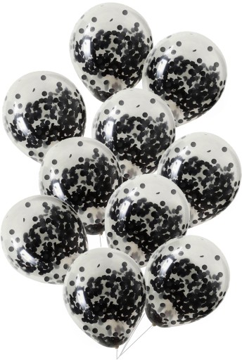 10 balónov s čiernymi konfetami Deep black CLEAR