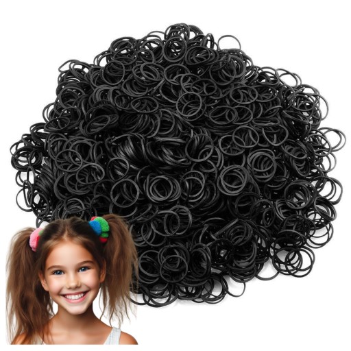 Gumičky do vlasov SET 1000 kusov, čierne, pre mini DIEVČA, ODOLNÉ