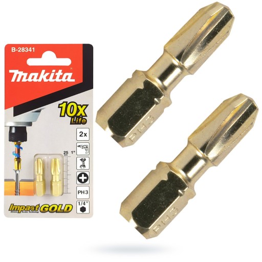 2 rázové bity Ph3 25mm IMPACT GOLD Makita B-28341