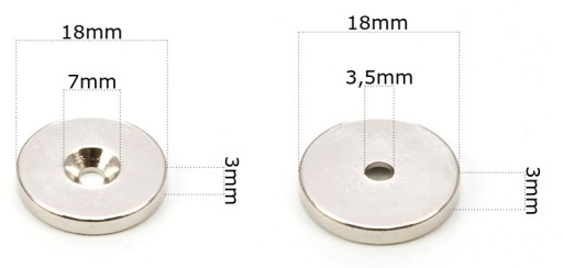SILNÝ NEODYMIOVÝ MAGNET 18x3 mm S OTVOROM 7/3,5 mm NA SÚPRAVU 2 SKRUTKOV