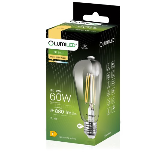 E27 EDISON ST64 LED žiarovka 8W = 60W 3000K Teplá FILAMENT DEKORATÍVNE RETRO