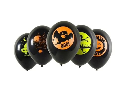 HALLOWEN BALÓÓNY NEÓNOVÁ TLAČ čierna 5ks A