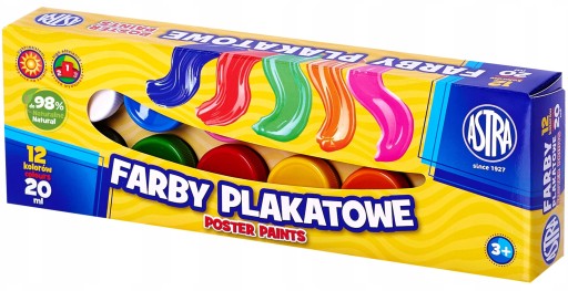 Astra POSTER PAINTS 12 farieb x 20ml v téglikoch, ŠTANDARDNÁ KRABIČKA