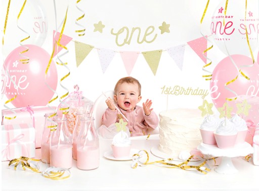 Papierová girlanda z ročných vlajok, 1,3 m, ružová