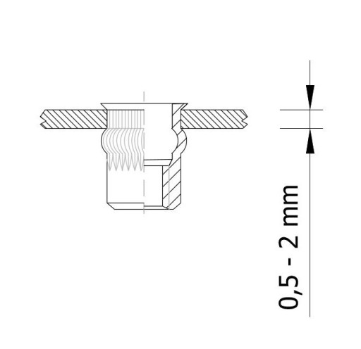 Drážkovaná nitovacia matica, mini kužeľ, M4 x 11 mm