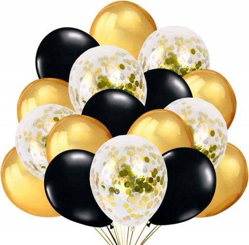 Priehľadné balóny s konfetami GOLD BLACK narodeniny 1-99 narodeniny 12 ks