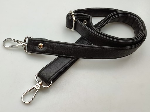 Popruh na kabelku 20 mm čierny so striebornými karabínkami 64 - 115 cm