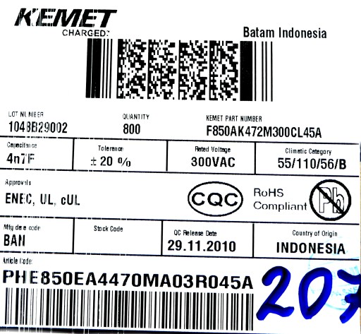 Fólia 4n7 4,7nF 300V AC 1250V DC 20% 10ks.