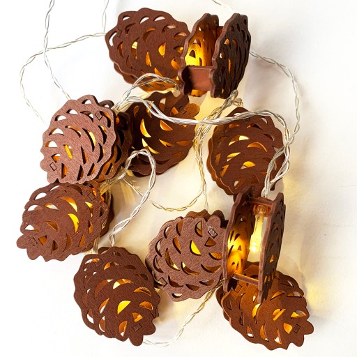 Teplé LED girlandové šišky, 10 ks