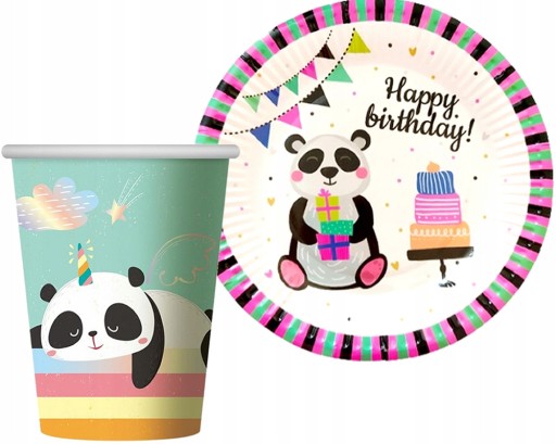 BIRTHDAY panda papierové taniere, 6 ks, mätové