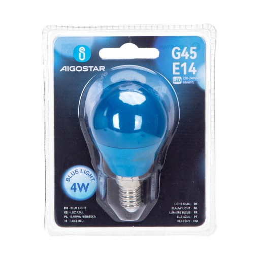 E14 LED G45 guľová žiarovka 45mm 4W malá dekoračná farebná MODRÁ