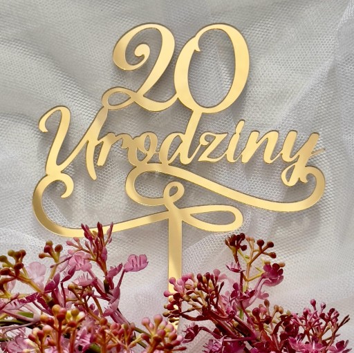 20. narodeniny Narodeninový topper 20 rokov dekorácia ZLATÉ PLEXI zrkadlo