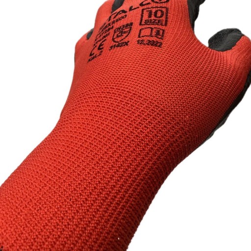 STALCO, polyester 10, červené, pracovné rukavice BOZP do záhrady a garáže