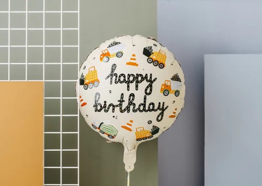 Fóliový balón Stavebné vozidlá 45 cm CONSTRUCTION narodeninový bager sklápač