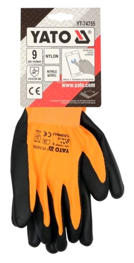 YATO - 74755 - NYLONOVÉ OCHRANNÉ RUKAVICE POTAHOVANÉ NITRILOM - VEĽ. 9