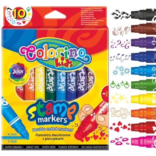 Colorino Markers, obojstranné fixky s pečiatkami, 10 farieb