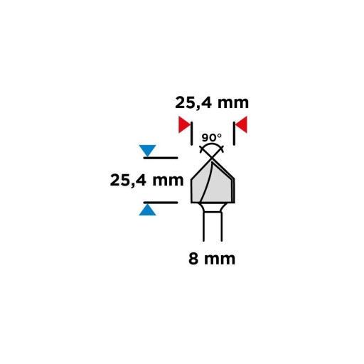Fréza na drážky v tvare V, HM, 25,4 x 25,4 mm, stopka