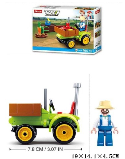 SLUBAN BLOCKS TRAKTOR TRAKTOR POĽNOHOSPODÁRSKE VOZIDLO FARMA POSTAVA FARMÁR FARMÁR