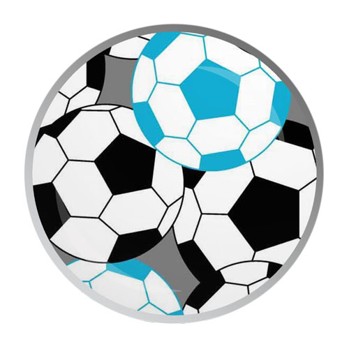 Obliečka na futbalový vankúš 40x60 cm s modrými, bielymi a čiernymi loptičkami
