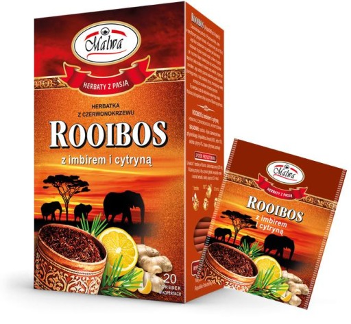 Malwa Rooibos čaj so zázvorom a citrónom 20 x 2