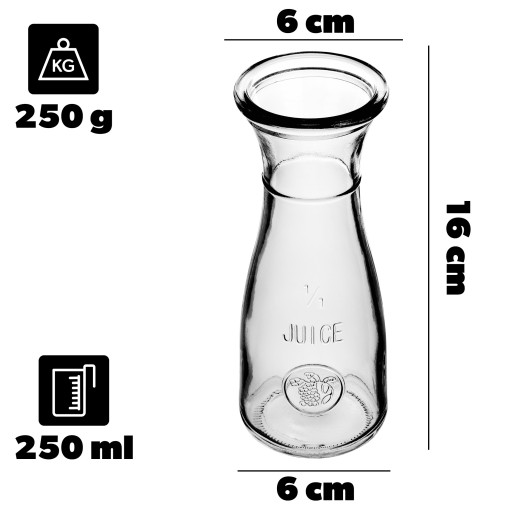 SKLENENÁ KARAFA NA VODU SKLENENÝ džbán 250 ml ŠŤÁVA VÍNO LIMONÁDOVÉ NÁPOJE