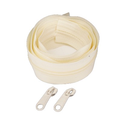 Páska na zips 5mm, špirála, vanilka, ecru, KRÉM, 1m + jazdca