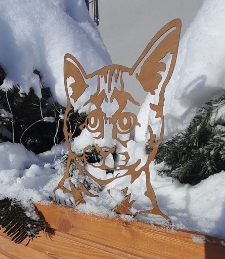 Kovová dekorácia hlavy mačičky Záhradná ozdoba Pet Rust Corten Effect