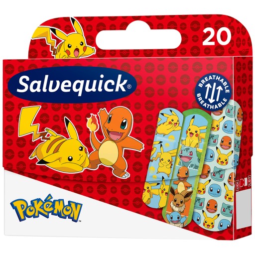 2x náplasti SALVEQUICK POKEMON pre deti VODEODOLNÉ priedušné 20 ks.