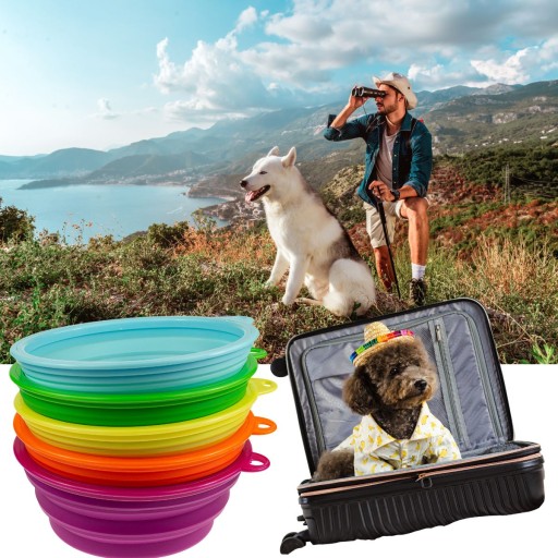 SILIKÓNOVÁ skladacia miska pre psa TOURIST s karabínou, 350 ml