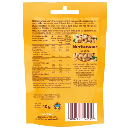 Kešu orechy, celé kešu Bakalland 40g veľké orechy PREMIUM KVALITA