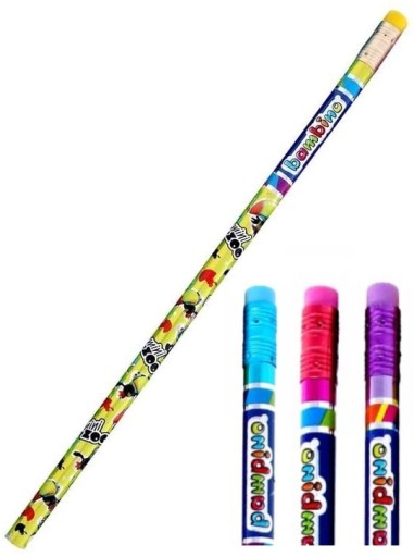 Grafitová ceruzka s gumou s potlačou BAMBINO, školská HB pre deti
