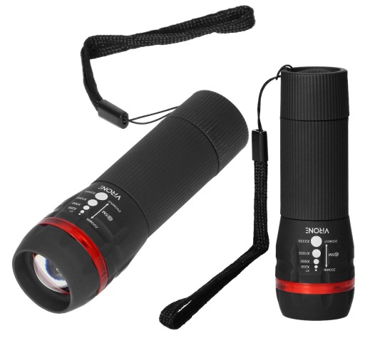 Virone Batériová ručná mini LED baterka 1W 60lm Zoom + Lanyard 30m Black