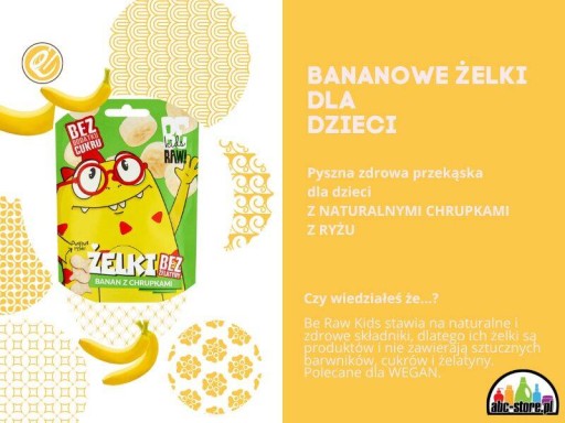 Zdravé banánové detské gumičky, bez cukru, bez želatíny, Purella s lupienkami 35 g
