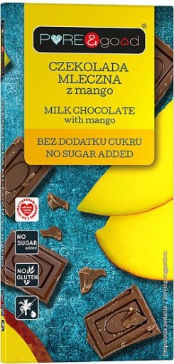 MLIEČNA ČOKOLÁDA S MANGOM, bez pridaného cukru, 75g