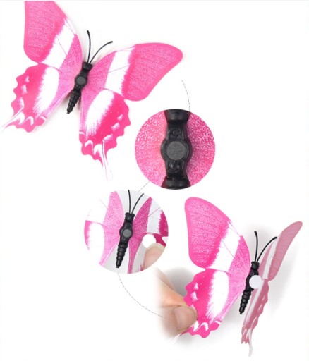 BOTTERFLIES 3D Nálepky Chladnička MAGNETS motýliky SVETRORUŽOVÉ 12 ks - 02-13