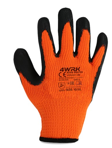 HRUBÉ ZIMNÉ PRACOVNÉ RUKAVICE S LATEXOVÝM POVLAKOM XL-10 12 PÁROV