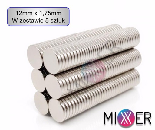 Guľatý neodýmový magnet 12 x 2 mm Silný, 5 ks