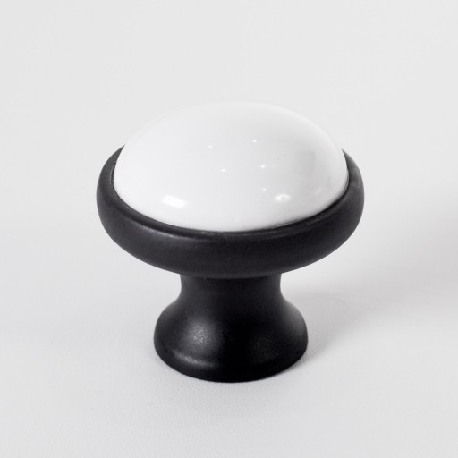 ÚCHYTKA NA NÁBYTOK okrúhly ČIERNY MATNÝ GOMBÍK BIELY PORCELÁN