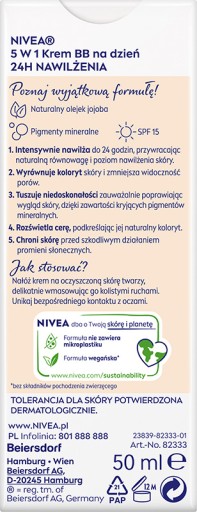 NIVEA SUN BB 5v1 Denný maskovací krém s SPF 15 - svetlý odtieň