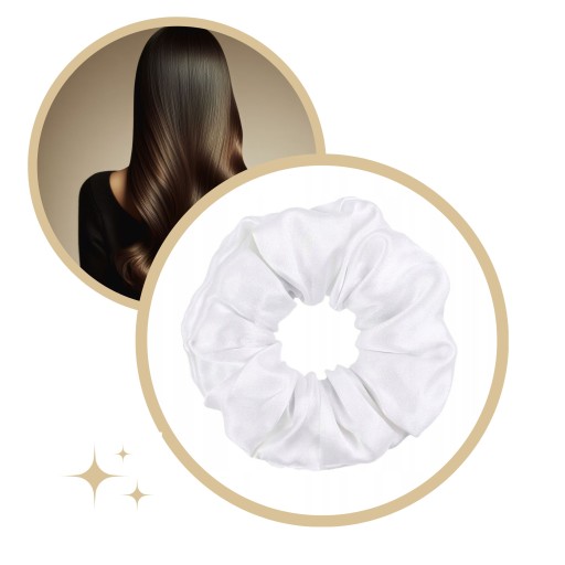 SATIN scrunchies gumička do vlasov, biela, BEZPEČNÁ, lesklá, POHODLNÁ