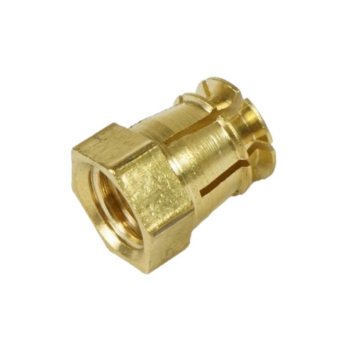 M6 x 12 mm mosadzná objímka bez expanznej gule, nábytková vložka na drevo