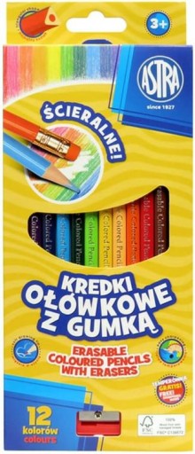 ASTRA FARBA ŠKOLSKEJ CERUŽKY S GUMA 12 FARIEB INTENZÍVNE FARBY