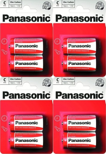 8x zinkovo-uhlíková batéria Panasonic C R14 1,5V