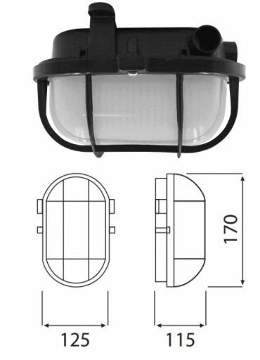 Svietidlo dielenskej lampy so suterénnym kanálom OVAL E27 IP44 sieťka čierna