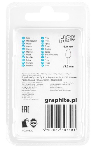 HSS fréza gulička 6,0 mm, stopka 3,2 mm, 2 ks.