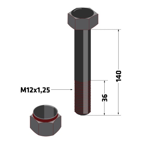 Svorník M12x140 cepová kosačka Bomford