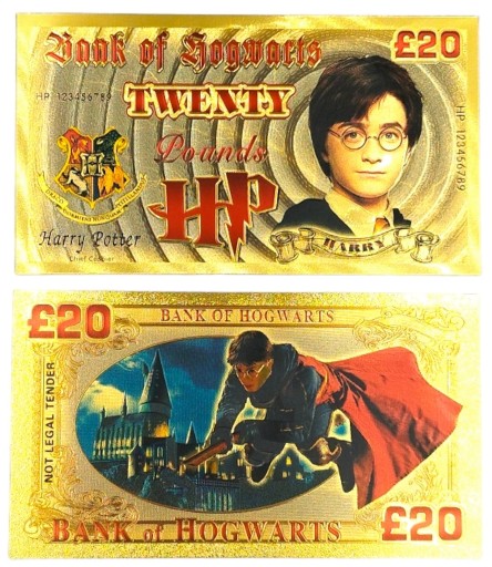 HARRY POTTER 20 librová krásna pozlátená bankovka